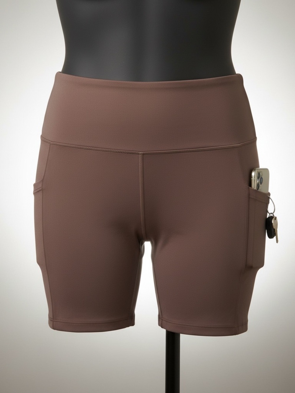 High-Waist Pocketed Women's Bike Shorts - Brown
